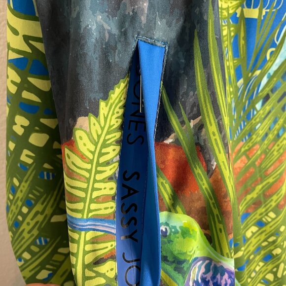 Sassy Jones Womens Large Tropical Birds Zip Jacket Zipper Sleeves Stretch - Picture 14 of 14